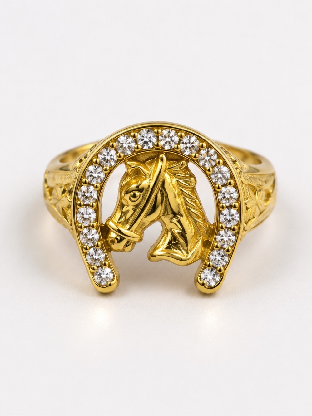 Horse Head Horseshoe Gold Tone Statement Ring Men’s Size 9 New